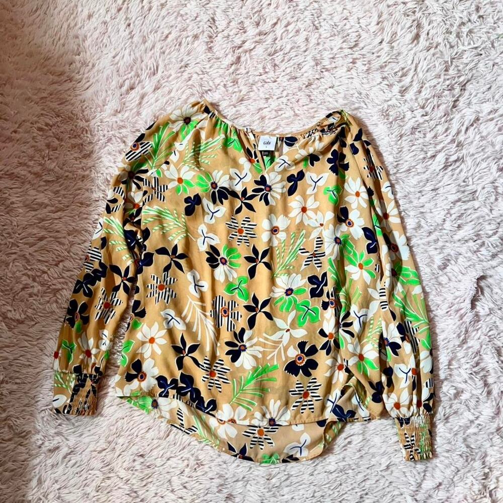 Cabi Island Blouse Retro Mod‎ Floral Blouse Artistic Quirky Pop Art Disco Indie
